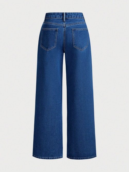 High Waist Washed Bow Wide Leg Pants Jeans in Pants