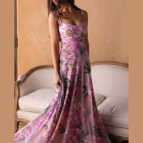 Sexy V Neck Backless Slim Fit Floral Strap Dress in Dresses
