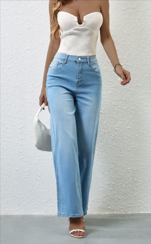Retro Stretch High Waist Denim Pants in Pants