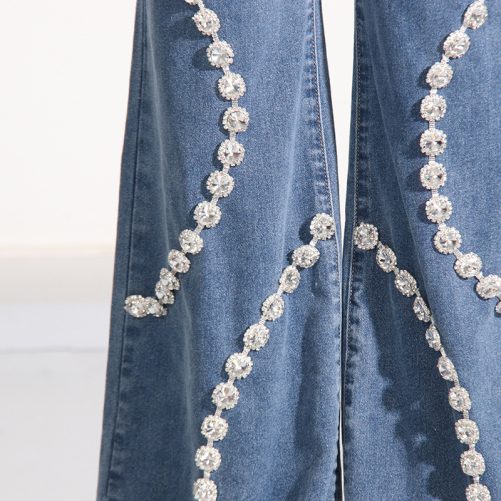 Ring Rhinestone Stitching Design Straight Pants in Pants