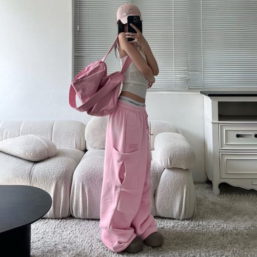 High Waist Drawstring With Pocket Sweatpants in Pants