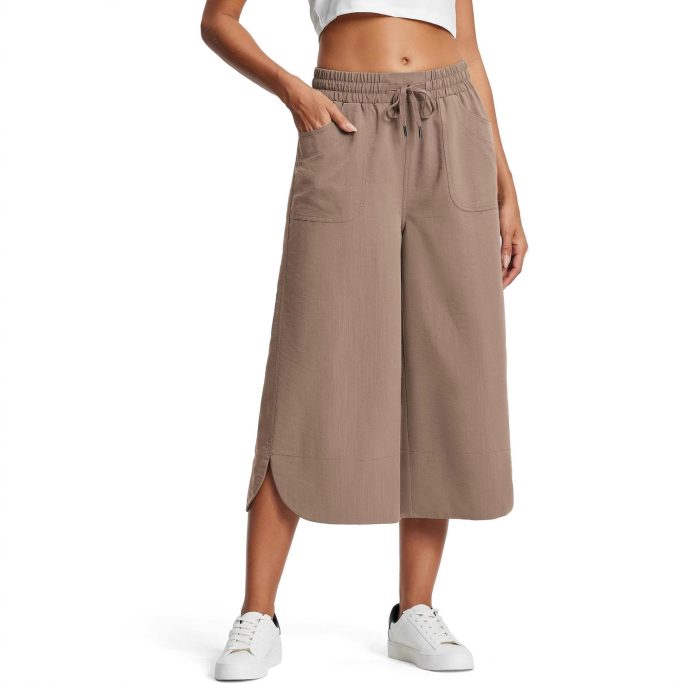 Elastic Waist Wide Leg Loose Cropped Pants in Pants