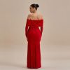 Sexy Off The Shoulder Pleated Floral Slim Fit Dress in Dresses