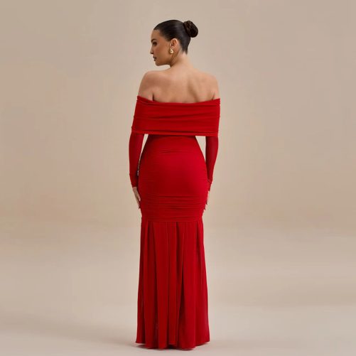 Sexy Off The Shoulder Pleated Floral Slim Fit Dress in Dresses