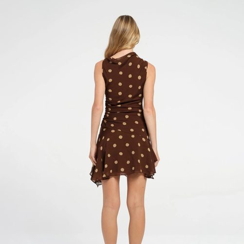 Sexy Waist Trimming Short Polka Dot Pleated Dress in Dresses