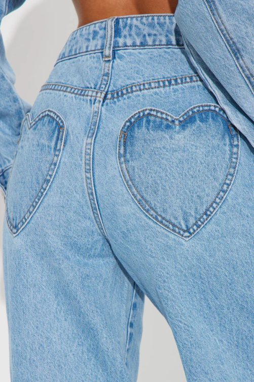Love Pocket Design Washed High Waist Loose Straight Slimming Jeans Pants in Pants