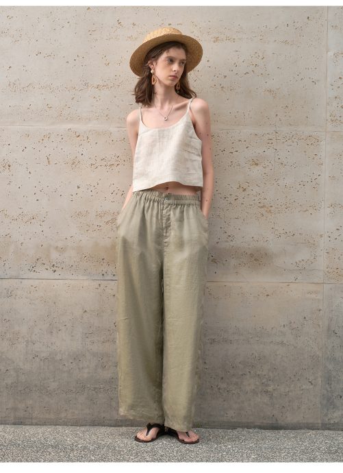 Old Money Loose Slimming Straight Leg Elastic Waist Pants in Pants