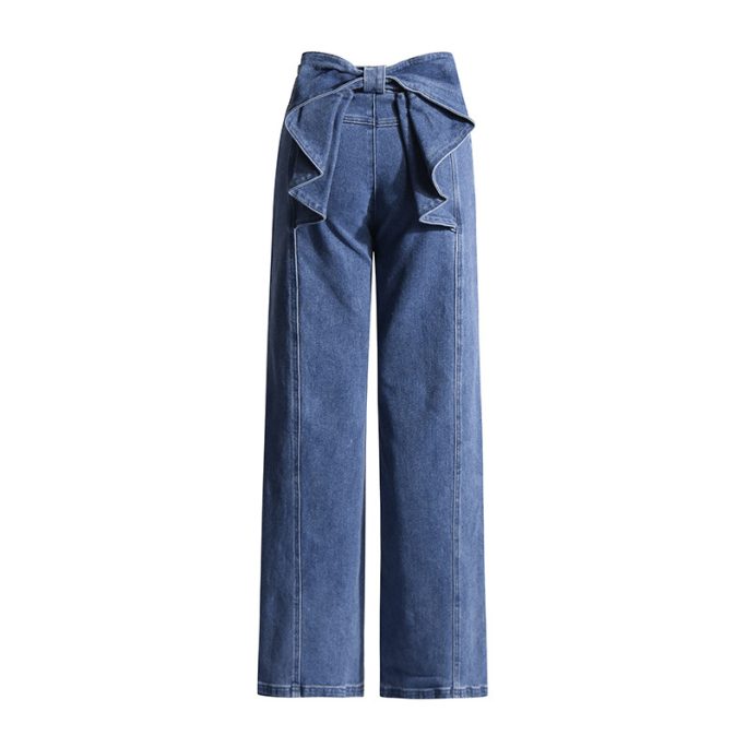 Elegant Bow Stitching Design Slim Fit Slimming High Waist Straight Pants in Pants