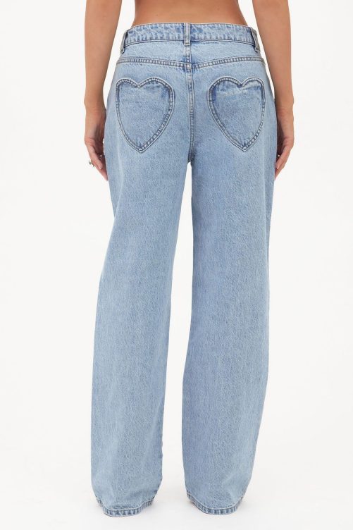 Love Pocket Design Washed High Waist Loose Straight Slimming Jeans Pants in Pants