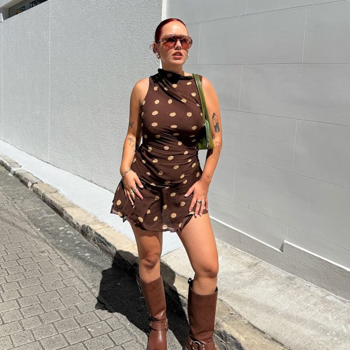 Sexy Waist Trimming Short Polka Dot Pleated Dress in Dresses