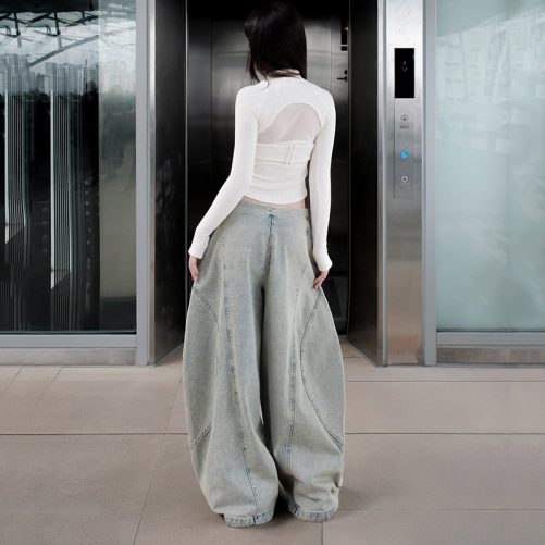 Loose Pocket Jeans Pants in Pants