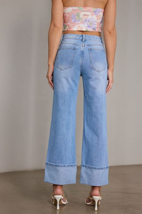 Vintage Stretch Straight High Waist Denim Pants in Pants