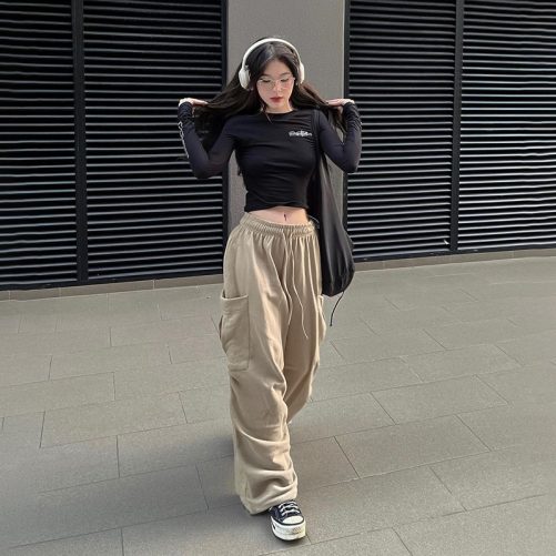 High Waist Drawstring With Pocket Sweatpants in Pants