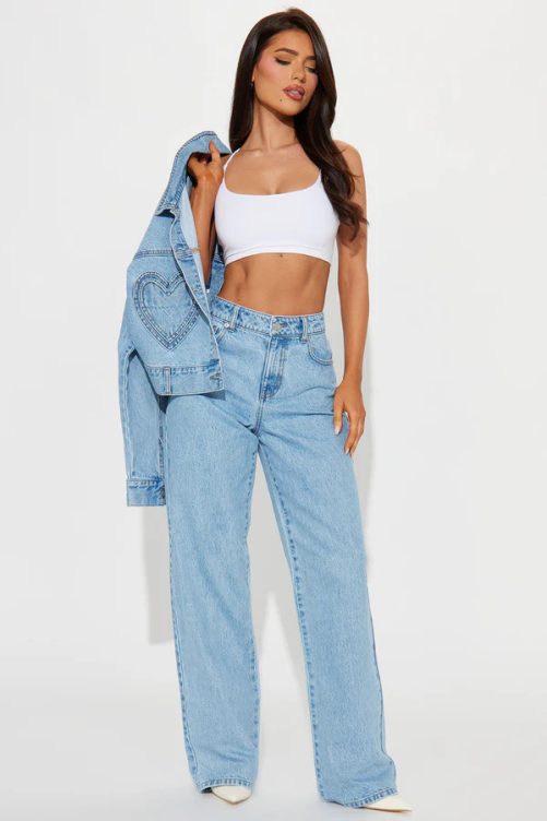 Love Pocket Design Washed High Waist Loose Straight Slimming Jeans Pants in Pants