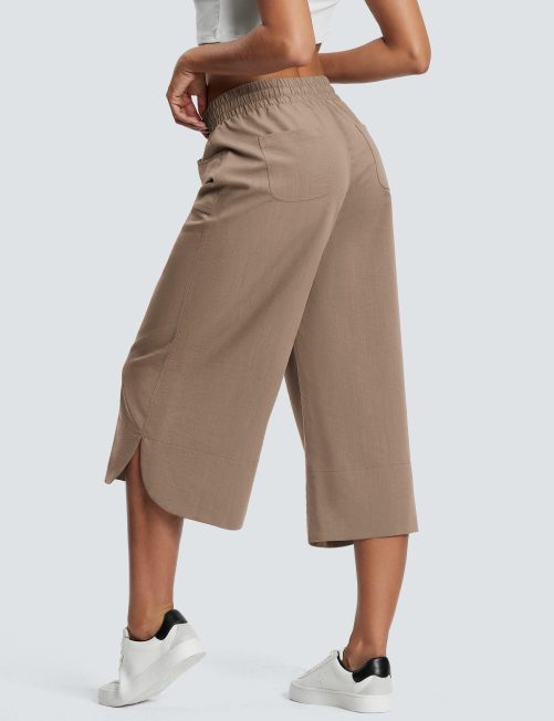Elastic Waist Wide Leg Loose Cropped Pants in Pants