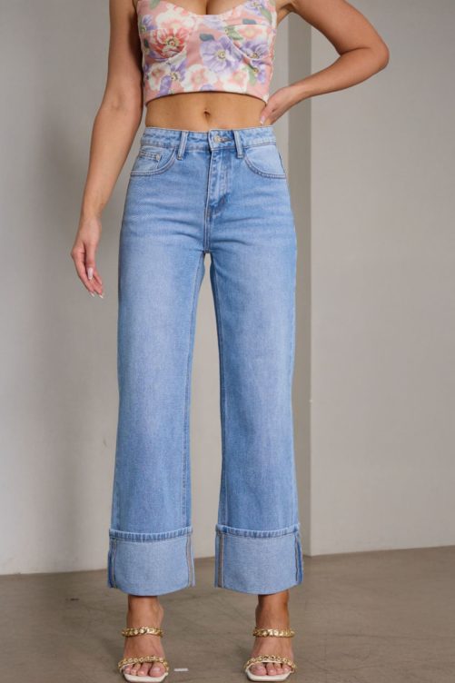Vintage Stretch Straight High Waist Denim Pants in Pants