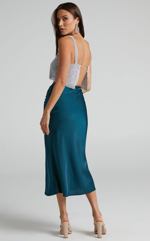 High Waist Slimming Zipper Pleating Satin Skirt in Skirts
