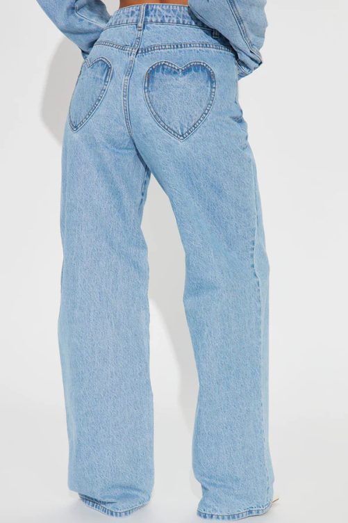 Love Pocket Design Washed High Waist Loose Straight Slimming Jeans Pants in Pants