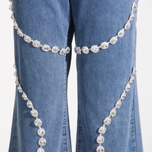Ring Rhinestone Stitching Design Straight Pants in Pants