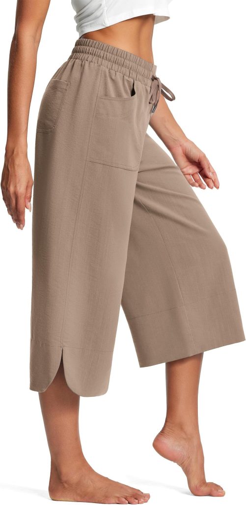 Elastic Waist Wide Leg Loose Cropped Pants in Pants