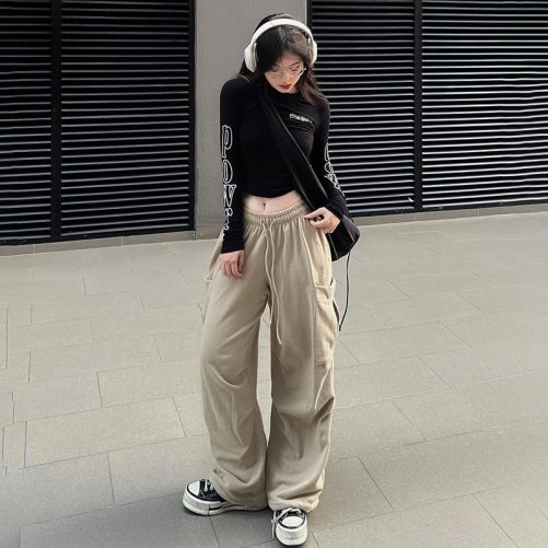 High Waist Drawstring With Pocket Sweatpants in Pants