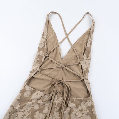 V Neck Brace Printed Backless Lace Up Maxi Dress in Dresses
