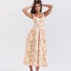Floral Sexy Backless Slit Mid Length Vacation Dress in Dresses
