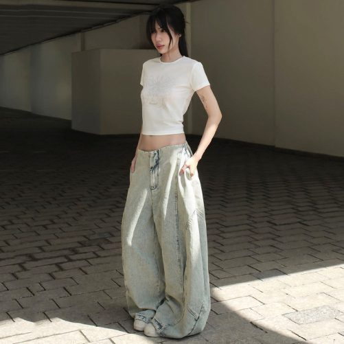 Loose Pocket Jeans Pants in Pants