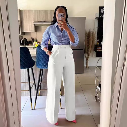 High Waist Straight Wide Leg Pants in Pants