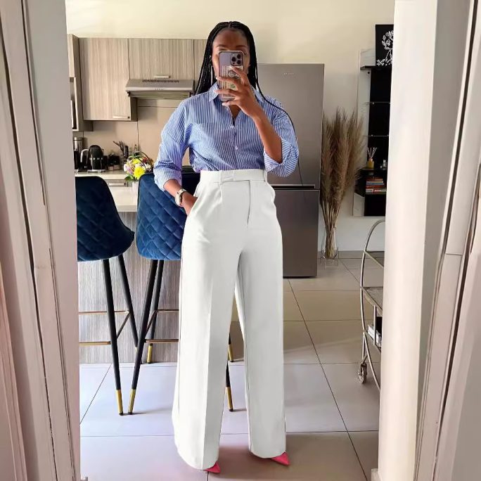 High Waist Straight Wide Leg Pants in Pants