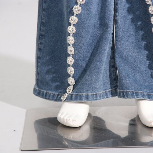 Ring Rhinestone Stitching Design Straight Pants in Pants