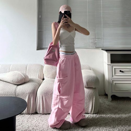 High Waist Drawstring With Pocket Sweatpants in Pants