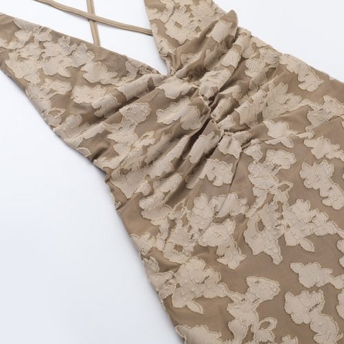 V Neck Brace Printed Backless Lace Up Maxi Dress in Dresses