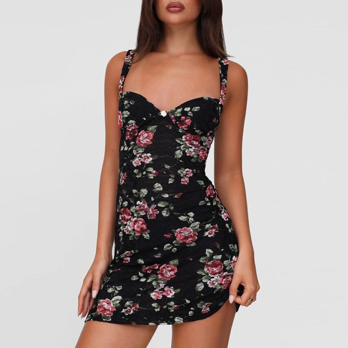 Elegant Sexy High Waist Slim V Neck Backless Hip Spaghetti Straps Dress in Dresses