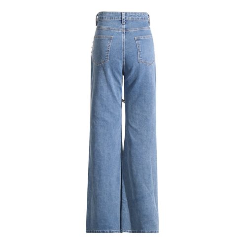 Ring Rhinestone Stitching Design Straight Pants in Pants