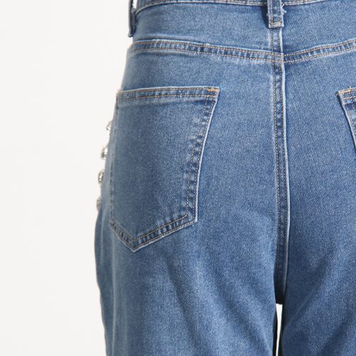 Ring Rhinestone Stitching Design Straight Pants in Pants