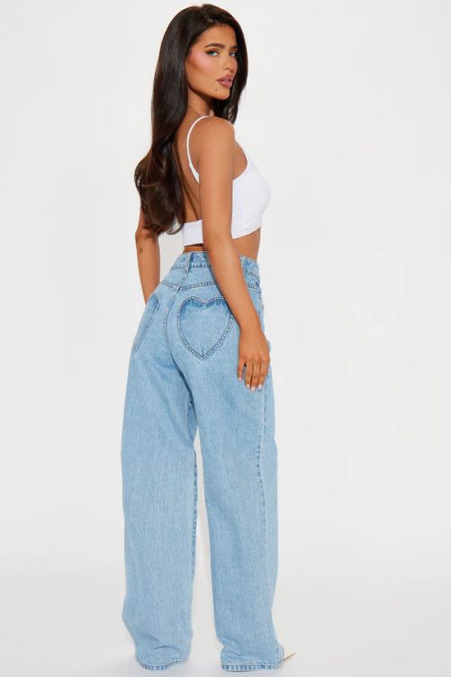 Love Pocket Design Washed High Waist Loose Straight Slimming Jeans Pants in Pants