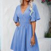 Elegant High Waist Ruched Mid Length Dress in Dresses