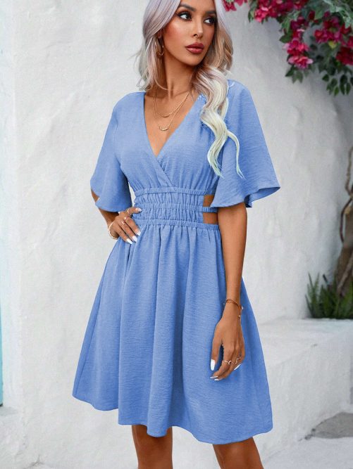 Elegant High Waist Ruched Mid Length Dress in Dresses