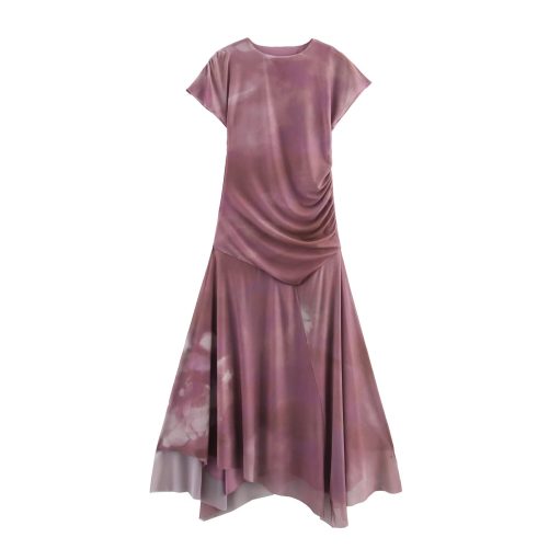 Round Neck Sleeveless Pleated Decoration Silk Net Dress in Dresses