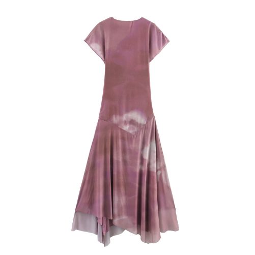 Round Neck Sleeveless Pleated Decoration Silk Net Dress in Dresses
