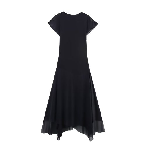 Round Neck Sleeveless Pleated Decoration Silk Net Dress in Dresses