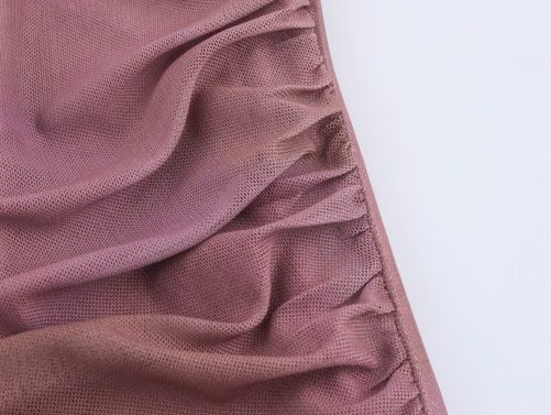 Round Neck Sleeveless Pleated Decoration Silk Net Dress in Dresses