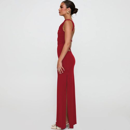 Round Neck Sexy Backless Slim Fit Dress in Dresses