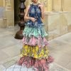 Halter Sleeveless Bohemian Retro Ruffled Dress in Dresses