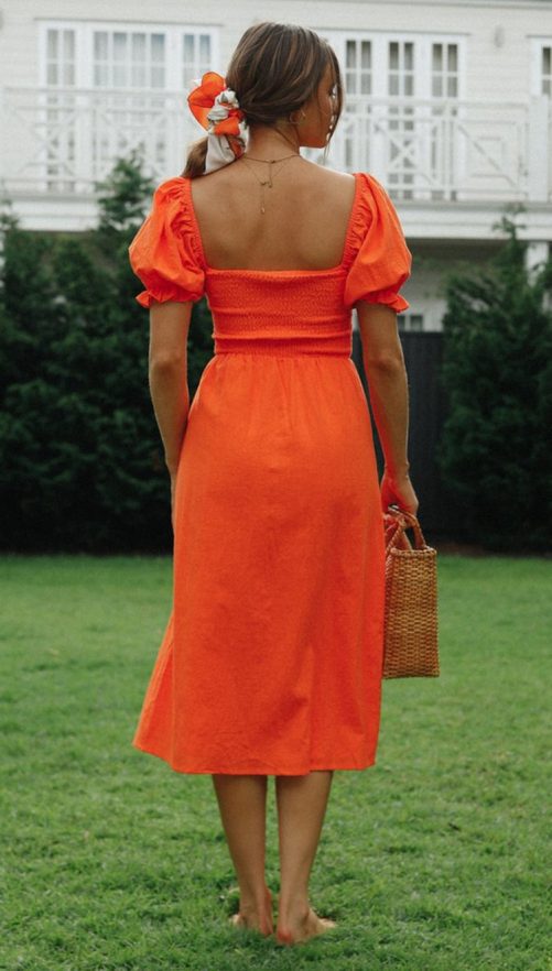 Puff Sleeve Split Maxi Dress in Dresses