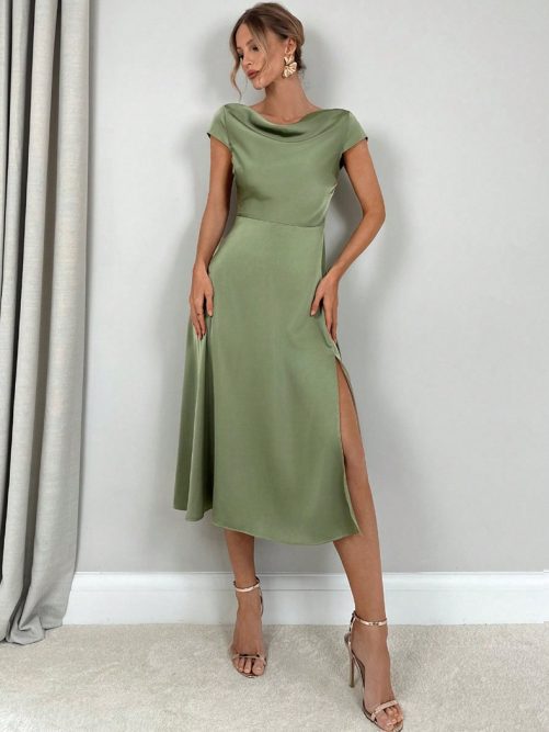 Elegant Split Satin Long Dress in Dresses