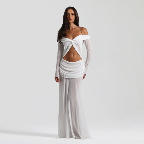 Twisted Chiffon Off Shoulder Maxi Dress in Dresses