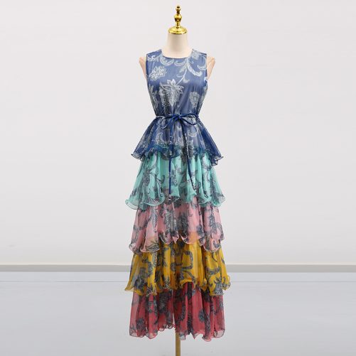 Halter Sleeveless Bohemian Retro Ruffled Dress in Dresses