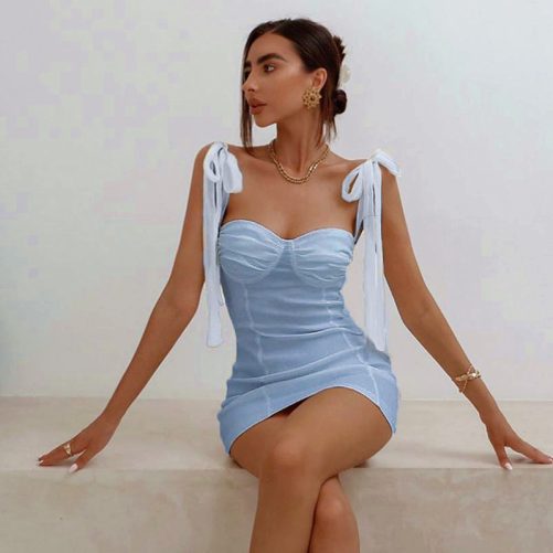 Sexy Pleated Slim Fit Elegant Tied Hip Dress in Dresses